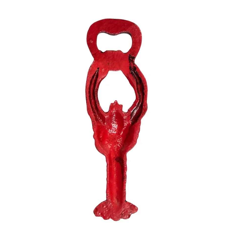 Vtg Red Cast Iron Lobster Bottle Opener Nautical Coastal Bar Man Cave Crawfish